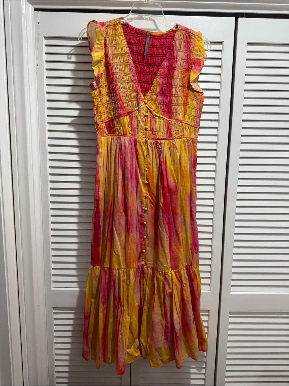 Anthropologie Women’s Yellow Pink Tie-Dye Button-Front Sundress